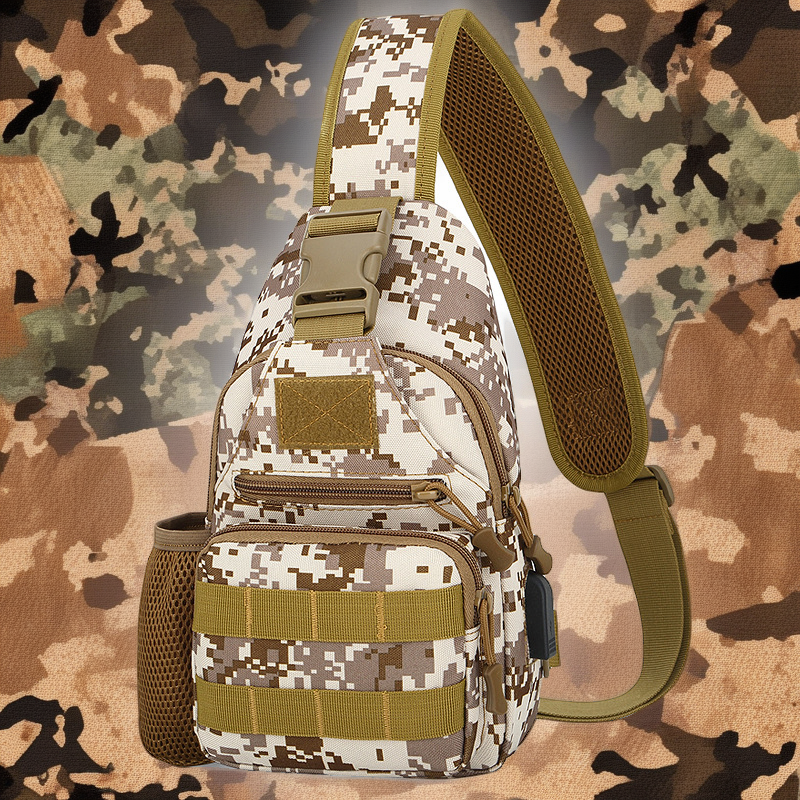 Tactical Hiking Chest Bag - Men's Camouflage Multi-Purpose USB Charging Messenger Bag